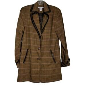 Versailles Brown Plaid Trenchcoat Long‎ Blazer Classic Corporate  6 (2994)